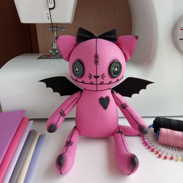 Goth-Doll-Cat-Girl-Stuffed-Animal- handmade