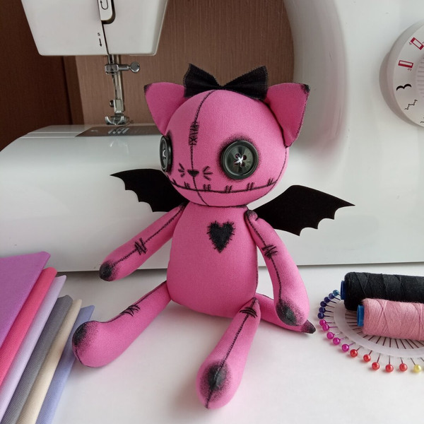 Goth-Doll-Handmade-Cat-Bat-Stuffed-Animal