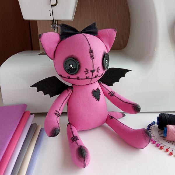 pink-Handmade-Goth-Doll-Cat-Bat-Stuffed-toy