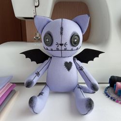 Pastel Goth Doll Cat Handmade, Creepy Cute Stuffed Animal