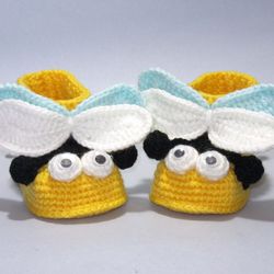 Exclusive crochet cute bees baby booties, Handmade newborn shoes, Warm slippers, Soft footwear, Baby shower party gift
