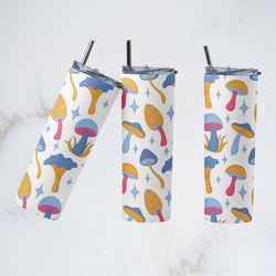 mushrooms tumbler, mushrooms straight skinny tumbler, mushrooms sublimation wrap skinny tumbler