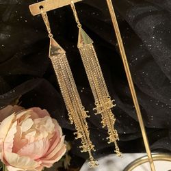 gold long tassel earrings