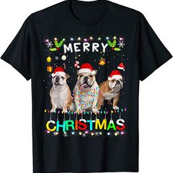 merry christmas bulldog shirt santa hat lights xmas funny t-shirt