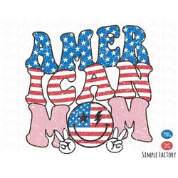retro groovy smiley star stripes american mom png, 4th of july png, american png, vintage smiley american mom sublimatio