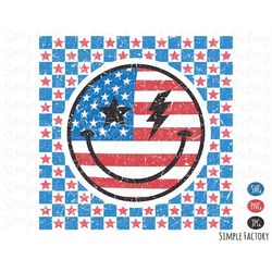 american checkered flag smile face png, american smiley face png, 4th of july png, happy america flag, vintage sublimati