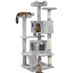 BOUSSACS 54.5"H Cat Tree Tower Multilevel Kitten Tree 2 Condos & 2 Fur Balls & 3 Scratching Posts ,cat Tree House