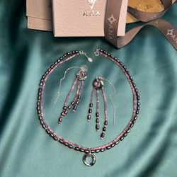 Pearl Silver 925 Jewelry Set Necklace Earrings CALYPSO
