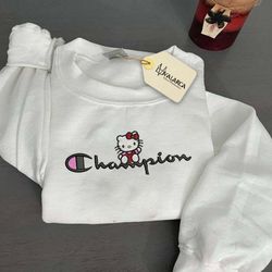 hello kitty x champion embroidered sweatshirt, anime embroidered sweatshirt, anime embroidered crewneck