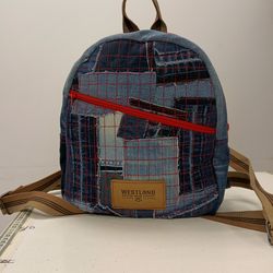 Stylish HANDMADE denim BACKPACK WITH a DEEP POCKET IN THE FRONT IN the lazy boro Patchwork STYLE
