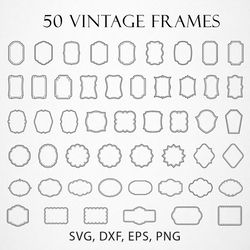 Collection consists of 50 double contour vintage frames in EPS, SVG, PNG, DXF formats