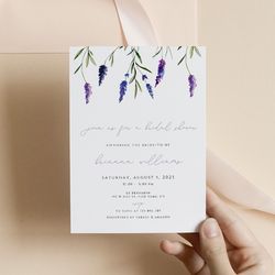 Country Lavender Bridal Shower Invitation Template, Lilac Bridal Shower Invite, Purple Floral Bridal Shower Invitations