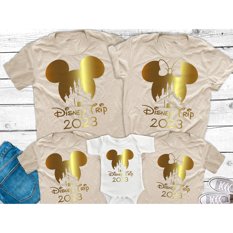 Disney Castle Family Trip 2023 Shirts, Disneyworld Gold Foil Shirts Mickey and Minnie Family shirts First Disney Trip matching Family shirts - 3.jpg