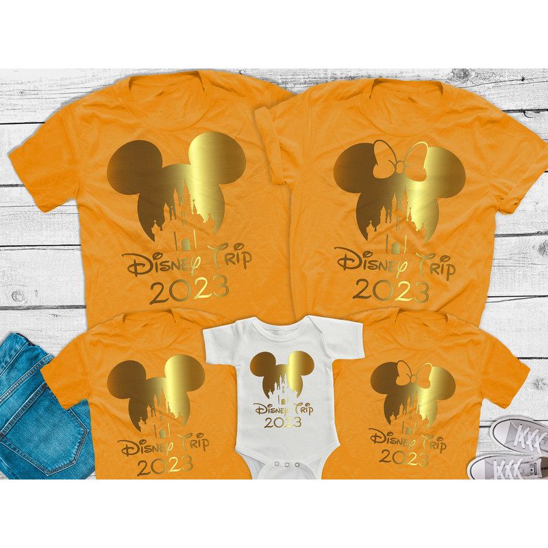 Disney Castle Family Trip 2023 Shirts, Disneyworld Gold Foil Shirts Mickey and Minnie Family shirts First Disney Trip matching Family shirts - 4.jpg