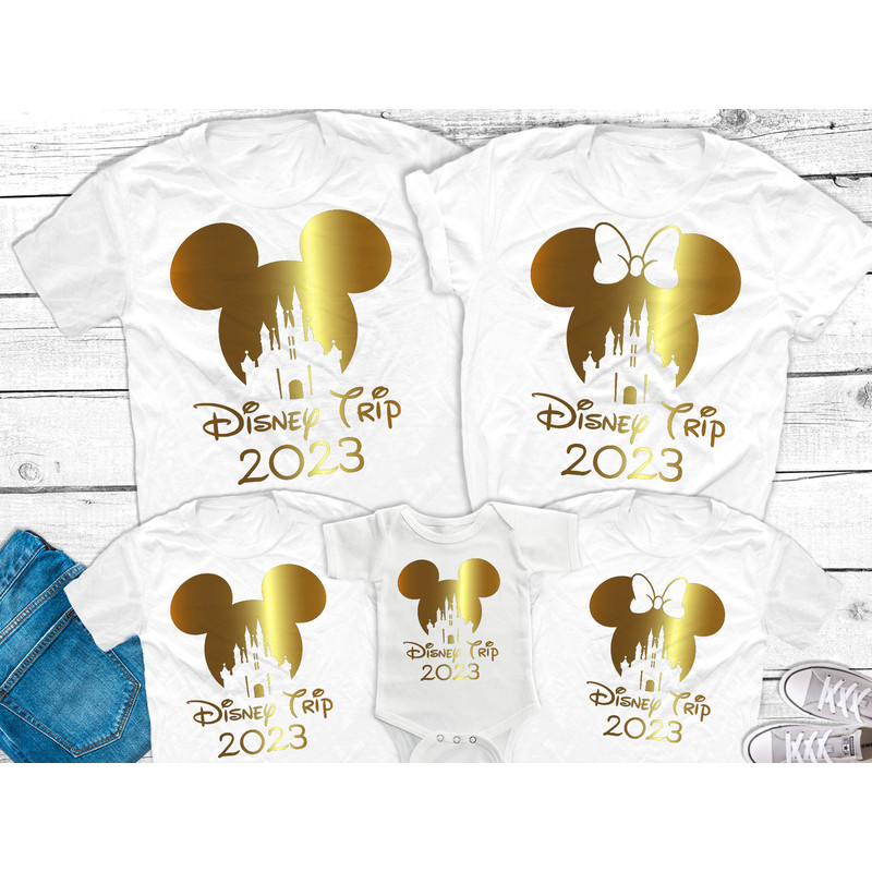 Disney Castle Family Trip 2023 Shirts, Disneyworld Gold Foil Shirts Mickey and Minnie Family shirts First Disney Trip matching Family shirts - 5.jpg