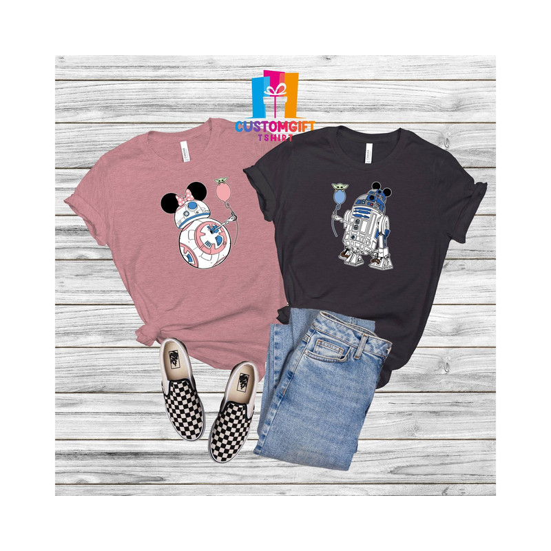 Star Wars Couple T-shirt, Disney Shirt, R2D2 BB8 Couple Shirt, Mickey Minnie Shirt, Disney Star Wars Shirt, Couple Gift, Disney Trip Shirt - 1.jpg