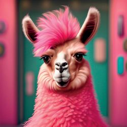 Cute Futuristic Pink Llama - Adorable Digital Art