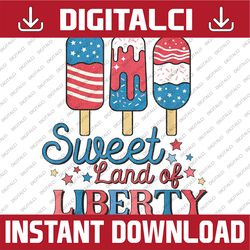 retro ice cream 4th of july sweet land of liberty png, independence day png, usa flag ice cream png,  digital download