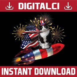 cat tuxedo 4th of july rocket with fireworks usa patriotic png, cat bandana usa png, july 4th animals png, independence