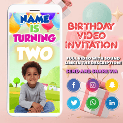 customized add your baby's picture video birthday invitation canva template : diy custom handmade digital download birth