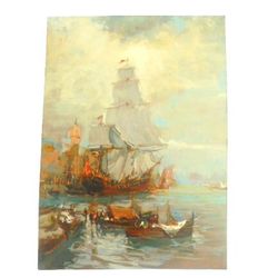 furlanetto venice oil painting on copper sailing ship in grand canal 1910s hand painted italy venezia original manlio fu