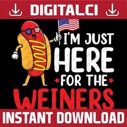 hot dog i'm just here for the wieners sausage 4th of july png, american hotdog png, independence day png, digital