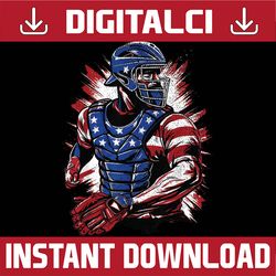 patriotic baseball catcher vintage american flag 4th of july png, love baseball catcher american flag png, independence