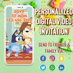 bluey birthday invitation , video invitation, bingo video invitation, birthday video invitation, personalized video