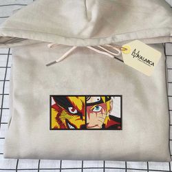naruto x kyuubi kurama embroidered sweatshirt, anime embroidered sweatshirt, anime embroidered crewneck, custom anime