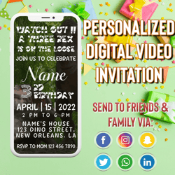 three rex invitation | three rex birthday invitations | dino birthday party invite | dinosaur t-rex invite template