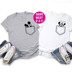 funny disney pocket shirts, mickey pocket shirt, minnie pocket shirt, disney couple t-shirt, disney vacation shirt, disn