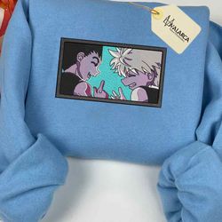 gon x killua embroidered sweatshirt, inspired anime embroidered sweatshirt, custom anime embroidered hoodie