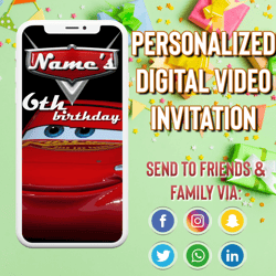 cars invitation birthday video invitation cars kid personalized birthday custom video birthday invitation boy party