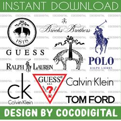 logo fashion brand bunlde: brooks brothers svg, calvin klein svg, ralph lauren svg, tom ford svg, guess svg, polo svg