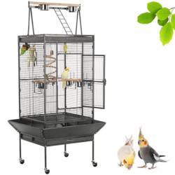 SMILE MART 68.5" Rolling Metal Large Bird Cage with Play Top for Large Pet Birds bird cage bird cage cover bird house