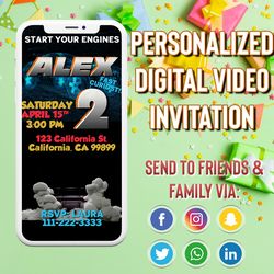 2 fast 2 curious birthday invitation, second birthday invitation, car racing invitation, video animated invitation