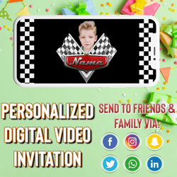cars animated video birthday invitation with music, birthday invitation or any occasion invitation, lightning mcqueen