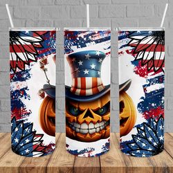 halloween 4th of july tumbler, pumpkin 4th july tumbler, halloween skinny tumbler