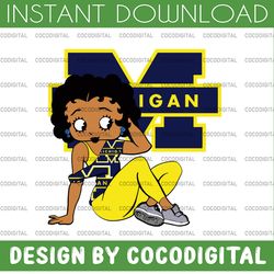 betty boop with michigan wolverines png file, ncaa png, sublimation ready, png files for sublimation