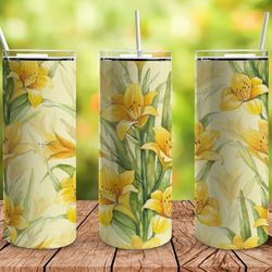 Yellow Lily Flowers Tumbler, Flowers Tumbler, Yellow Lily Flowers Skinny Tumbler