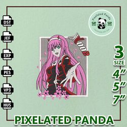 zero 2 embroidery design file, darling in the franxx anime embroidery design, machine embroidery design file, instant d