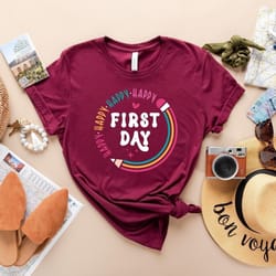 happy first day of school shirt, teacher life shirt, teacher gift, teacher appreciation, back to school shirt, kindergar