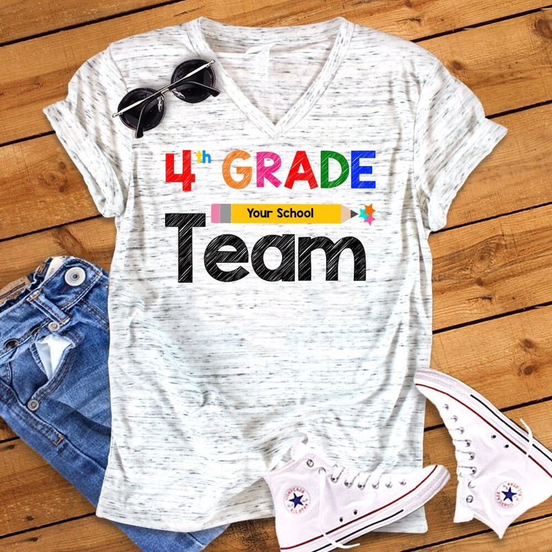 4th Grade Team Back To School Fourth Grade Teacher Novelty Graphic Unisex V Neck Graphic Tee T-Shirt - 1.jpg