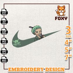 nike zoro anime embroidery design, nike anime embroidery design, best anime embroidery design, instant download