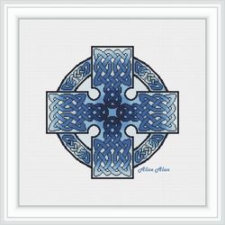 cross stitch pattern catholic cross silhouette celtic knot ornament ethnic religion faith monochrome blue patterns pdf