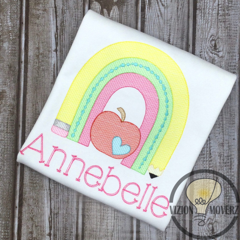 Embroidered Pencil Rainbow Back to School Girl Shirt, Kindergarten Back to School Shirt, Pre-K Back to School Shirt - 1.jpg