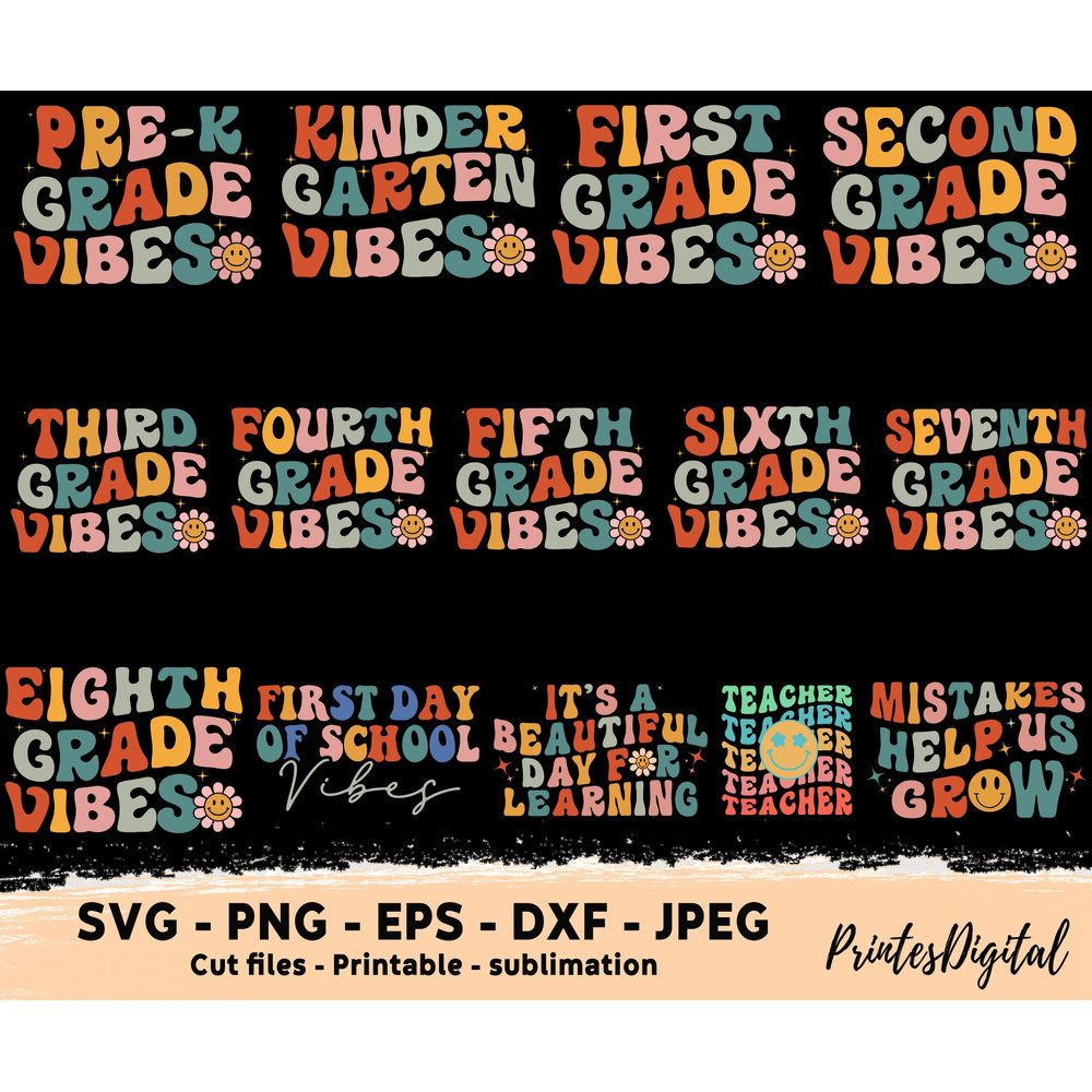 Groovy First day of school vibes svg png, Back to school Png Svg, Groovy Teacher, Pre-k grade, Groovy first grade, Groovy kindergarten vibes - 1.jpg