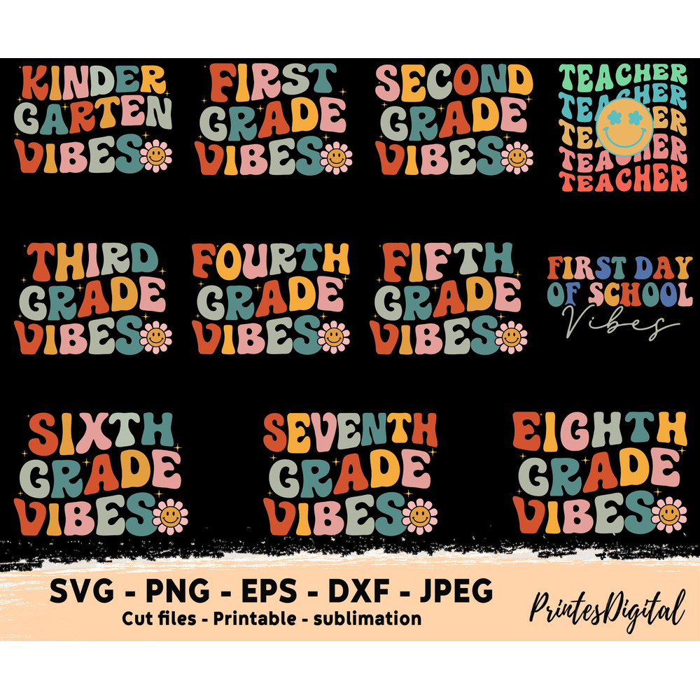 Groovy First day of school vibes svg png, Back to school Png Svg, Groovy Teacher, Pre-k grade, Groovy first grade, Groovy kindergarten vibes - 4.jpg