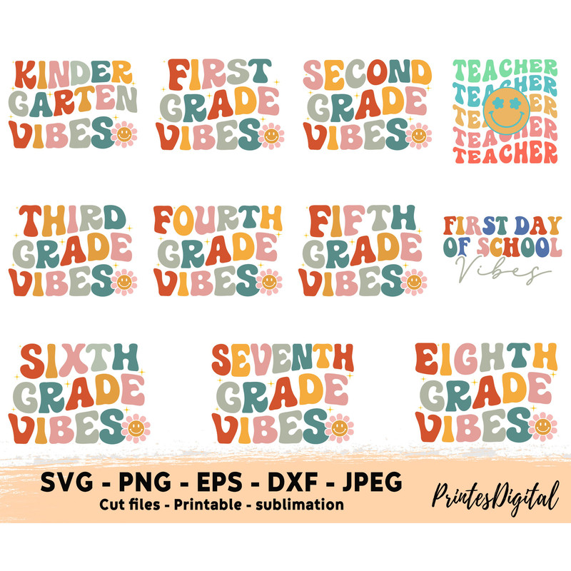 Groovy First day of school vibes svg png, Back to school Png Svg, Groovy Teacher, Pre-k grade, Groovy first grade, Groovy kindergarten vibes - 5.jpg