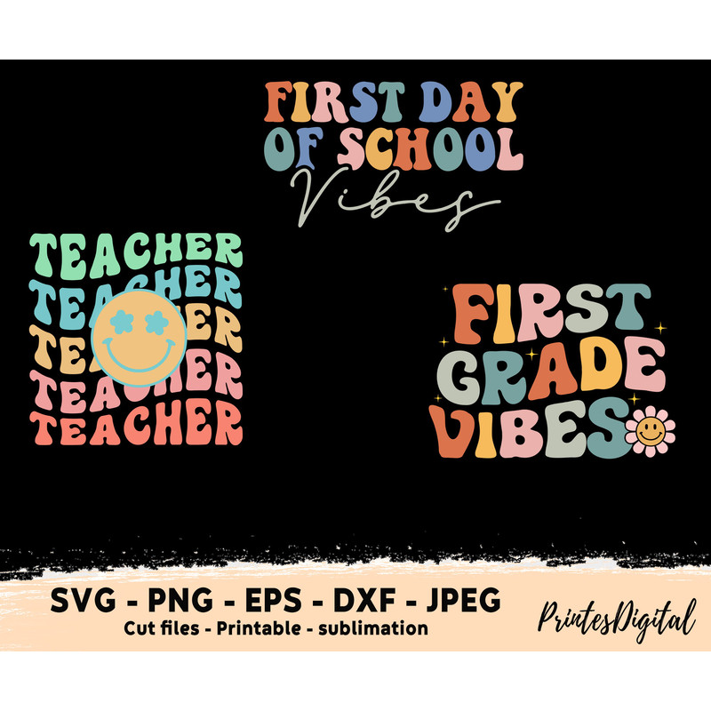 Groovy First day of school vibes svg png, Back to school Png Svg, Groovy Teacher, Pre-k grade, Groovy first grade, Groovy kindergarten vibes - 6.jpg